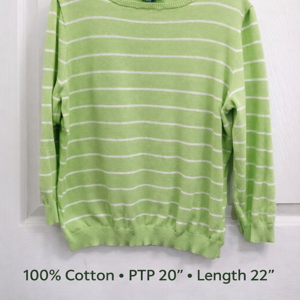 Lauren Ralph Lauren XL Green White Striped Cotton Sweater Lightweight Classic - Picture 2 of 6